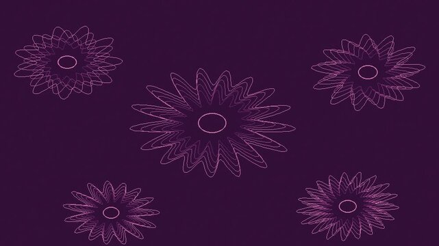 Plum noir and pink guilloche security rosettes blooming in a seamless line pattern