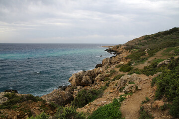 Fototapeta premium Coastal landscape along the-Gozo Coastal Walk-on the island of Gozo, Malta