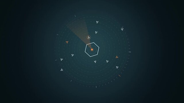 Abstract animated aircraft moving along corridor lanes drawn as cool blue-white lines and shapes on a deep dark background. Seamless looping 4K motion graphics video with free space for text, ideal fo