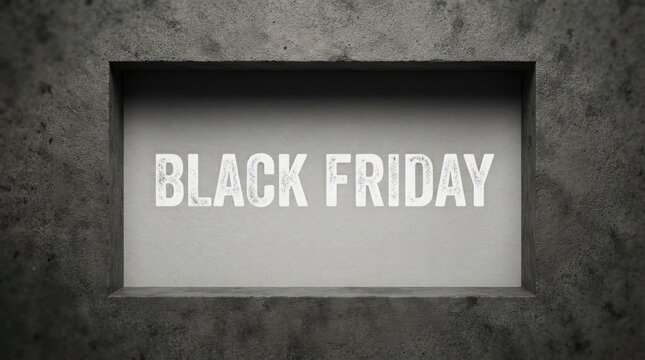 Black friday text sign on a textured concrete wall, industrial for retail marketing and promotional advertising campaigns black friday