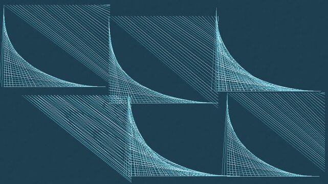 Cool blue and ice parabolic string art woven from moving straight lines