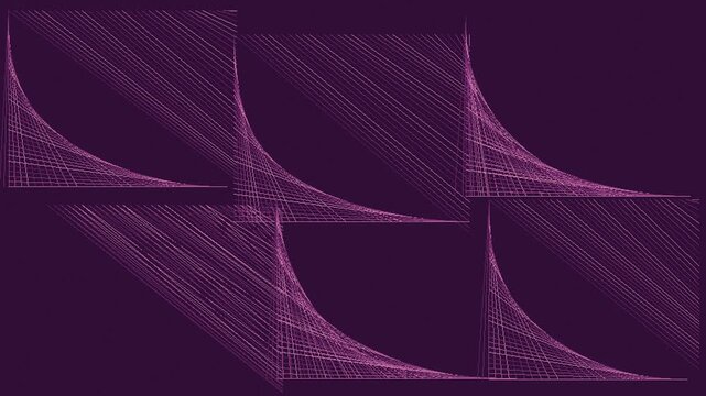 Plum noir and pink parabolic string art woven from moving straight lines