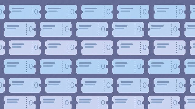 Pastel blue and blush pink perforated blank tickets moving on a seamless event conveyor