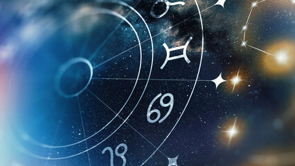 Astrology zodiac signs in a mystical night sky with stars and constellations visible © fotofabrika