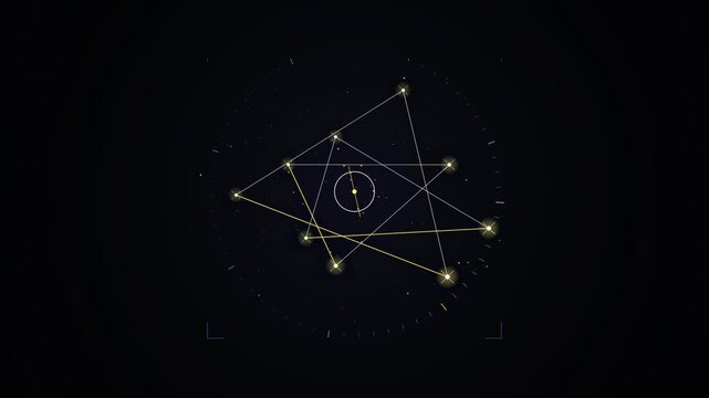 Abstract animated position triangulated from a constellation drawn as cool blue-white lines and shapes on a deep dark background. Seamless looping 4K motion graphics video with free space for text, id