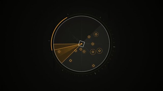 Abstract animated sectors swept one by one for hazards drawn as cool blue-white lines and shapes on a deep dark background. Seamless looping 4K motion graphics video with free space for text, ideal fo