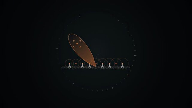 Abstract animated antenna array steering its beam drawn as cool blue-white lines and shapes on a deep dark background. Seamless looping 4K motion graphics video with free space for text, ideal for tit