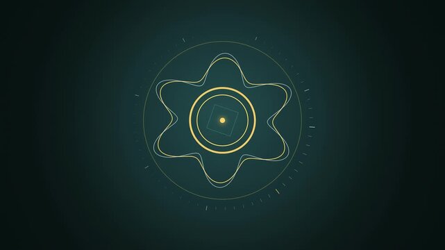 Abstract animated signal locking into phase alignment drawn as green and teal lines and shapes on a deep dark background. Seamless looping 4K motion graphics video with free space for text, ideal for 