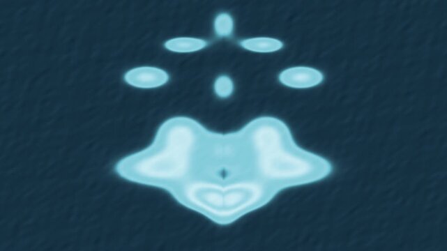 Cool blue and ice Rorschach inkblot symmetry blooming in a seamless surreal background