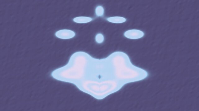 Pastel blue and blush pink Rorschach inkblot symmetry blooming in a seamless surreal background