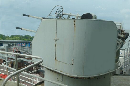 Twin Naval Gun Turret on Warship Deck