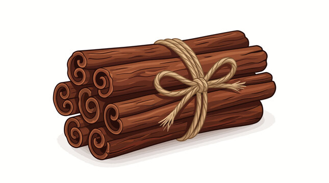 Vector illustration of a bundle of aromatic cinnamon sticks tied with twine isolated on white background
