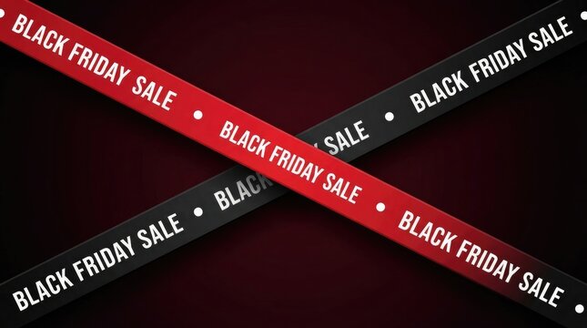 Black friday sale diagonal ribbons in red and black, with typography, perfect for retail store advertising and promotional social media graphics black friday