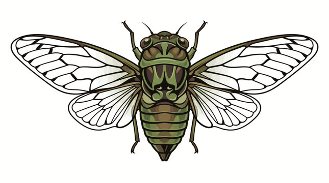 Detailed Vector Illustration of a Cicada Insect Isolated on White Background