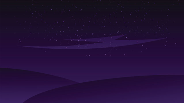 landscape nature cartoon background scene. hills with starry night sky