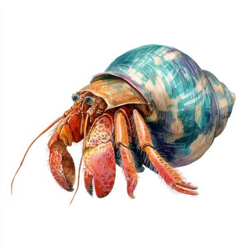 Orange Hermit Crab In A Vibrant Turquoise Shell Isolated On A Clean White Background