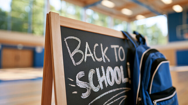 Back to school chalkboard with silver chalk details first day excitement minimalist illustration gymnasium setting education and growth, defocused academic milestone