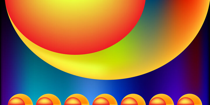 Bright abstract colorful gradient with semi circles and radiating light for festive celebration backgrounds.