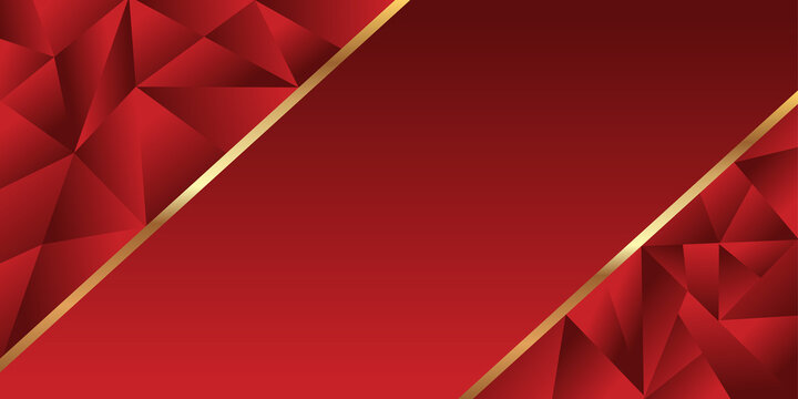 Elegant red abstract low poly background with golden lines, ideal for luxury events, awards, and exclusive promotions.