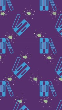 Blue book icons are animating in a seamless pattern against a black background