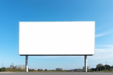Fototapeta premium Blank billboard presenting a white screen for marketing, branding on a clear blue sky day