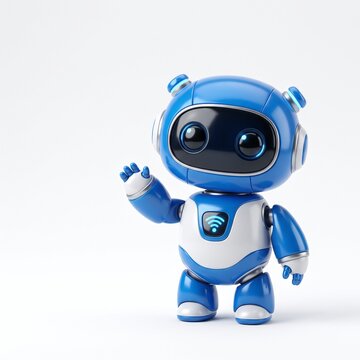 Blue and white AI robot waving hello