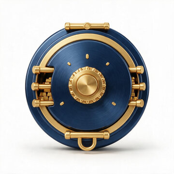 Round blue and gold bank vault door