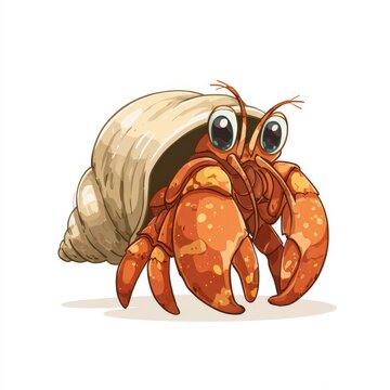 Pixel Art Hermit Crab With Orange Shell And Bright Eyes Isolated On A White Background