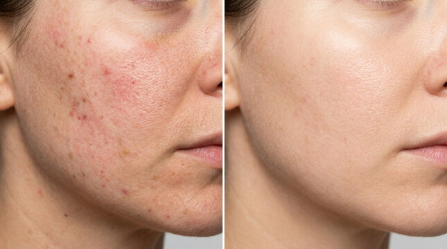 Acne Skin Before And After Treatment - Comparison Of Imperfect And Clear Complexion