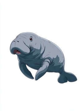 Pixel Art Illustration Of A Gentle Manatee Floating In A White Background Minimalist Sea Creature
