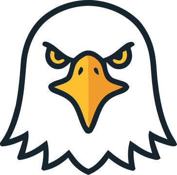 Angry bald eagle head icon with sharp eyes and yellow beak in flat vector style isolated on transparent background, Vector, illustration