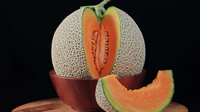 Fresh melon on black background.
