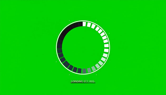 Animated loading circle indicator with segments filling up on a green screen background, representing data processing and waiting time