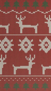 Christmas Fair Isle knitted sweater pattern with reindeer and snowflakes, vertical seamless loop background
