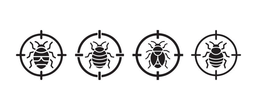 Bed bug pest control icons with target crosshair symbols for extermination services.