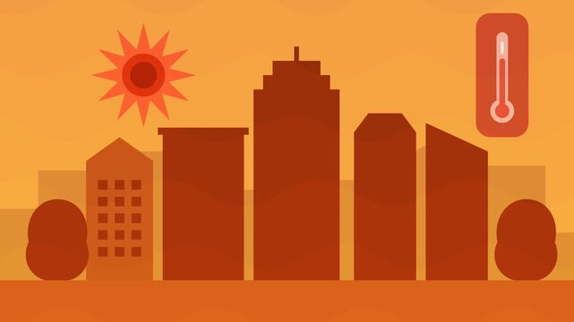 Flat illustration of a hot summer city skyline
