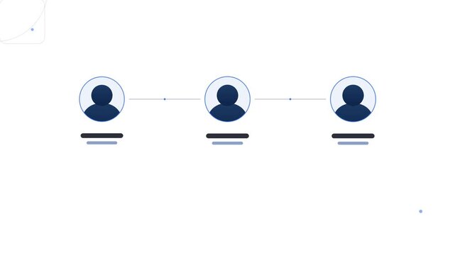Three stylized human figures connected by a dotted line, representing a network or team.