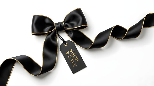 Elegant black friday and cyber monday sale shopping discount promotion with a luxury black shopping bag tag and special offer ribbon