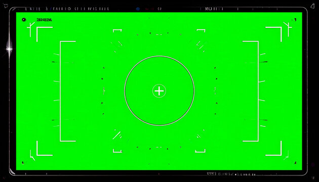 Green Screen Chroma Key Background with Camera Focus Reticle and Digital Interface Elements for Video Editing and Compositing