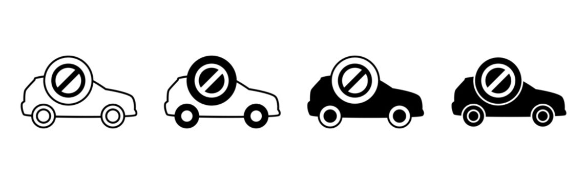 Set of four car icons featuring a prohibition symbol for restricted vehicle access.