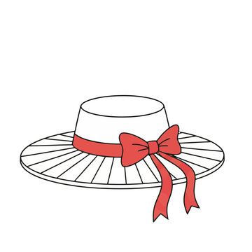 White Boater Hat with Red Ribbon and Bow