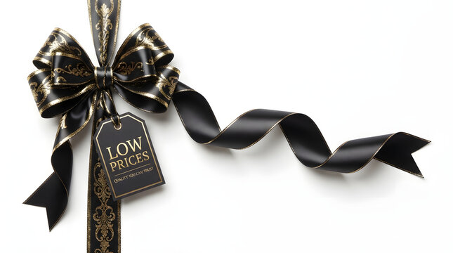 Elegant black friday cyber monday sale shopping discount black shopping bag luxury retail promotion special offer event with beautiful decorative ribbon