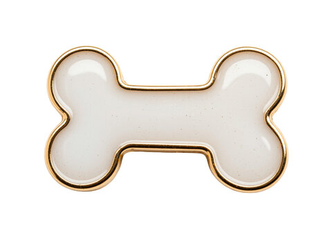 Cream enamel dog bone pin with a polished gold border, isolated on transparent background
