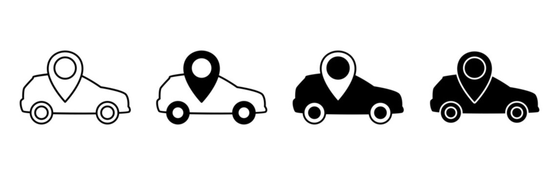 Set of four car location pin icons in different styles.