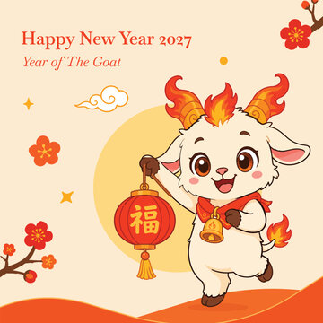 Year of the Goat 2027 artwork with traditional elements for poster design