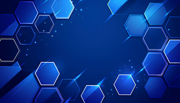 Blue hexagon background with abstract honeycomb pattern
