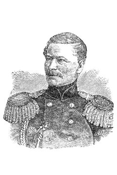 Lieutenant-General Modest Ivanovich Bogdanovich, Russian military historian and official military historiographer, in formal 19th-century military uniform, old vintage illustration, 1894.