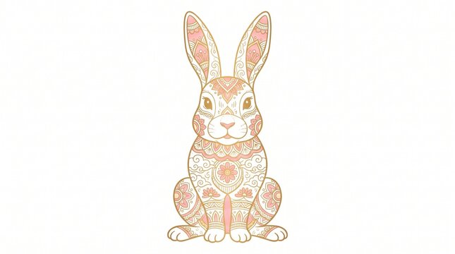 Ornate Easter Bunny Illustration with Floral Mandala Patterns on White Background