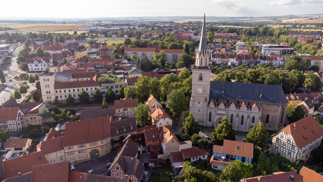 aerial view Historic Old Town of Bad Langensalza in Thuringia, Germany