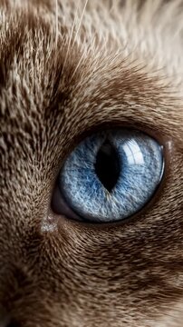 Extreme Macro Close-up of a Blue Cat Eye - This extreme macro shot captures the intricate details of a domestic cat's blue eye and surrounding fur.